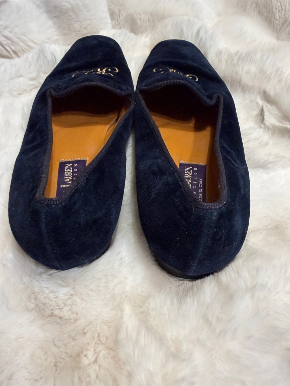 VTG Ralph Lauren Blue Velvet Loafers sz 8.5 - Picture 3 of 5